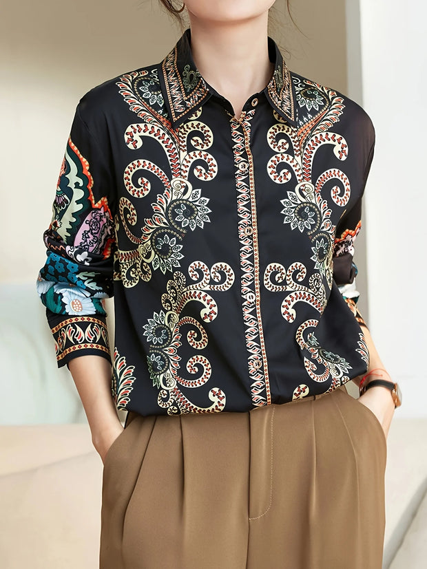 Blouses Fashion printed Long Sleeve Button-Down