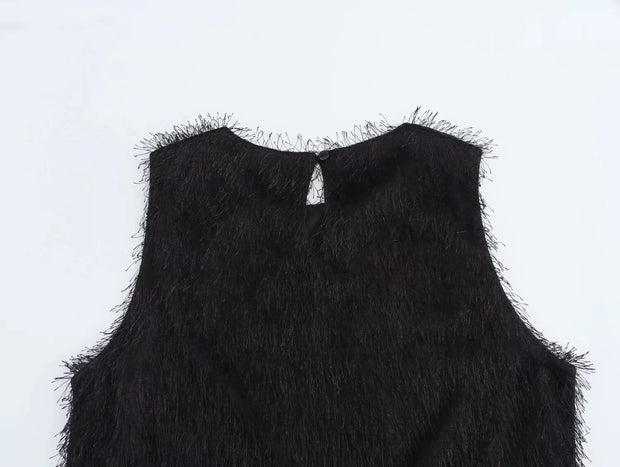 Winter European Temperament Tassel Decoration Sleeveless Dress
