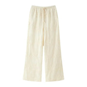Neck Sleeveless Slim Top+Elastic Waist Drawstring Loose Long Pants