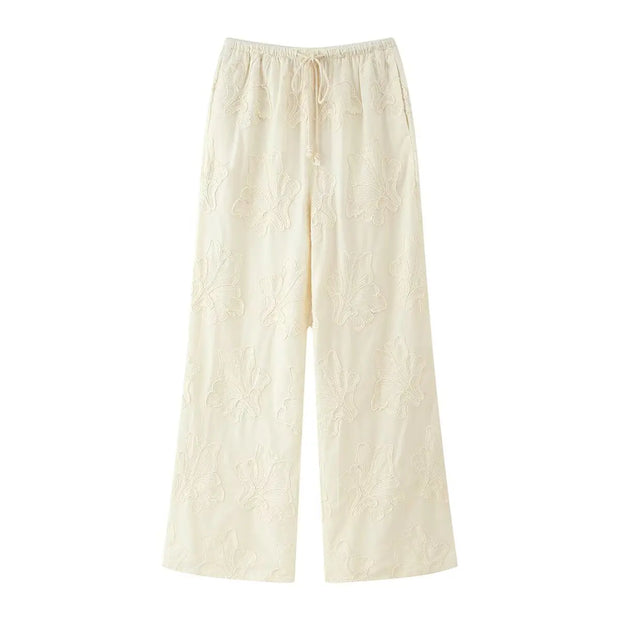 Neck Sleeveless Slim Top+Elastic Waist Drawstring Loose Long Pants