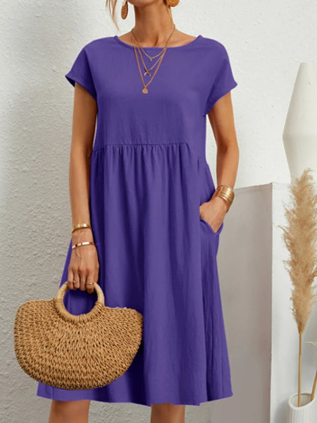 Summer A-line short sleeve boho midi dresses woman robe femme ladies