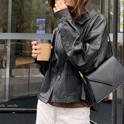 Vintage Single-Breasted Coat Pocket Moto Biker Style Cropped Leather Jackets