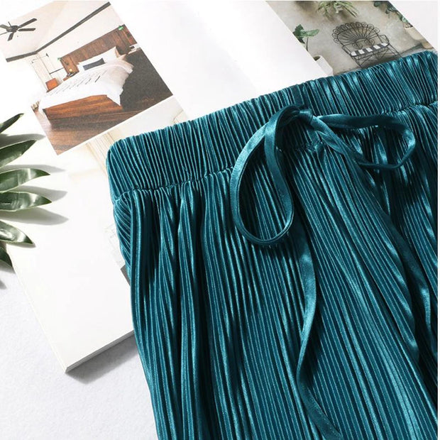 Silk Trousers Elastic Waist Loose Casual Pants