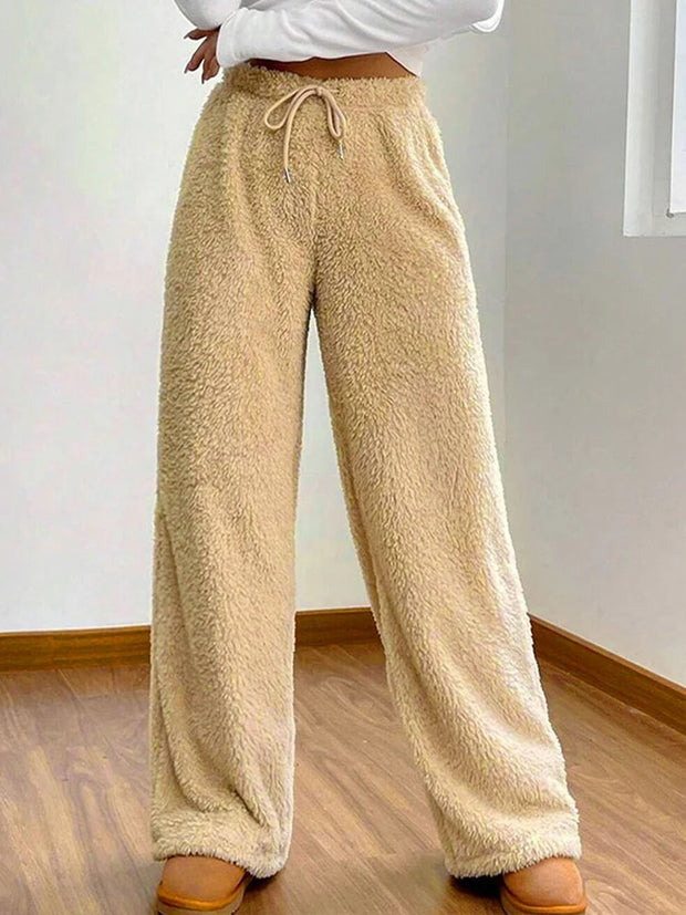 Winter Streetwear Fashion Drawstring Casual Slim Pants Solid Versatile Warm Trousers