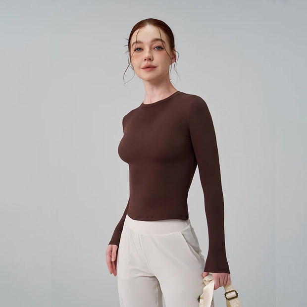 Long Sleeve Gym Tops Woman O-Neck T-Shirts Fitness Sportswear