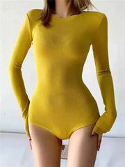 O-neck Slim Basic Solid Color Jumpsuit Y2K Clothing Casual Rompers
