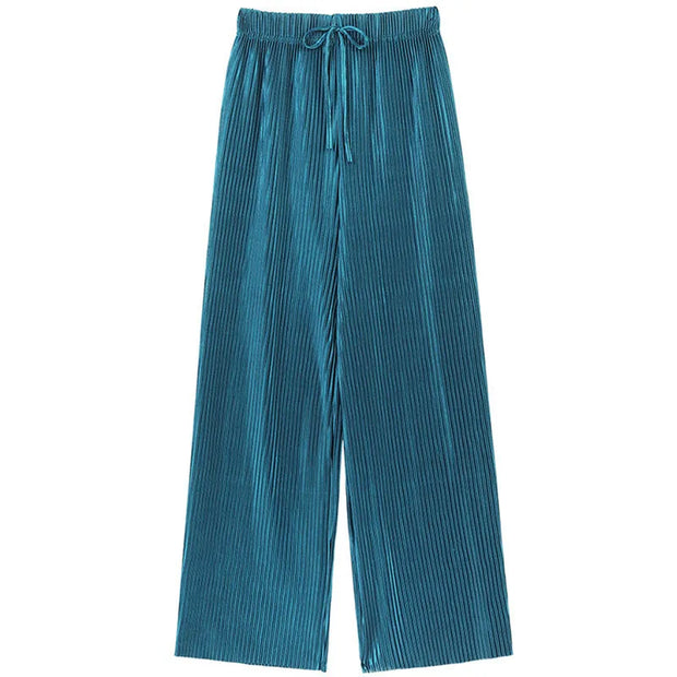 Silk Trousers Elastic Waist Loose Casual Pants