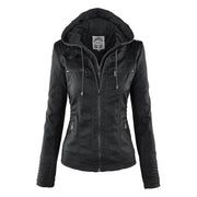 Coat Female Winter Motorcycle Jacket PU Leather Zipper Hoodies Outerwear