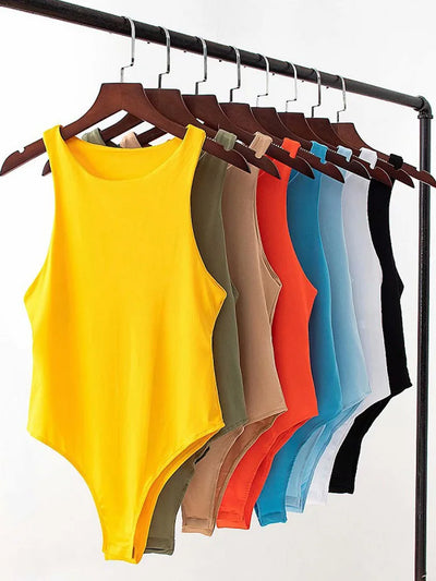 Solid sexy bodycon women bodysuits female 4 color green slim casual
