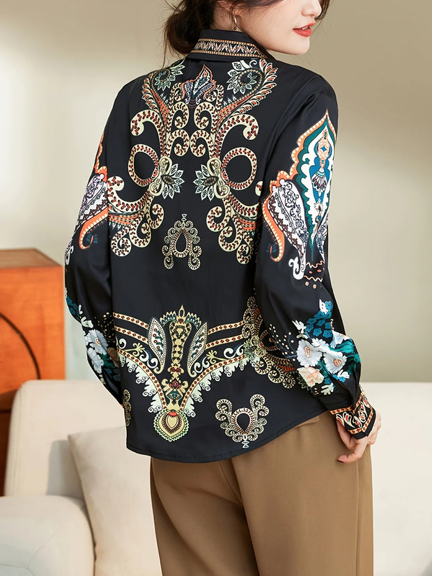 Blouses Fashion printed Long Sleeve Button-Down