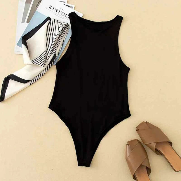 Sheath Crotch Basic Solid Overall Top Slim Casual Bodysuit Bodycon