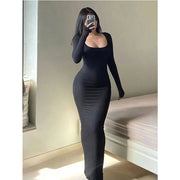 Basic Minimalist Causual Fashion Scoop Neck Long Dress, Womenswear