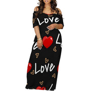 Printed Short Sleeve Long Dress Sexy Off Shoulder Cocktail Party Dress ﻿