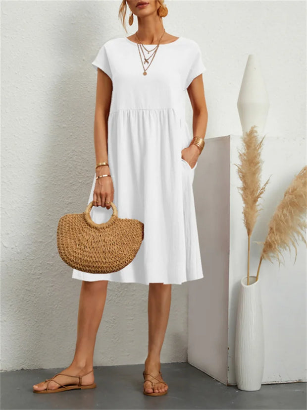 Summer A-line short sleeve boho midi dresses woman robe femme ladies
