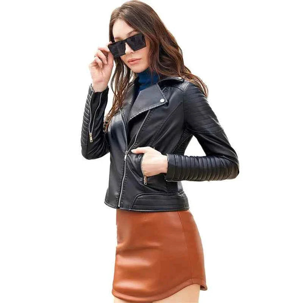 Leather Jacket Spring Autumn Zipper Casual Pu Coat Female Biker Outerwear