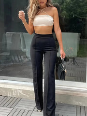 Trendy Spring Autumn Pants Office Lady Solid Color Flared Trousers