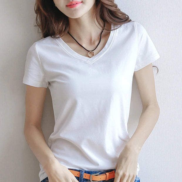 Summer Cotton T-shirt Short Sleeve Female Color tops