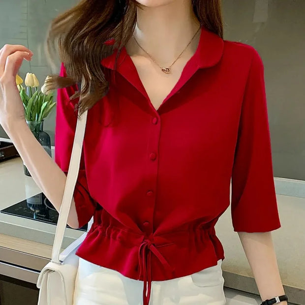 Thin Short Sleeve Shirts Women's Casual  Temperament Tops