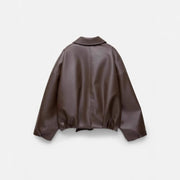 Turn Down Collar Zipper Pockets Vintage Casual Overcoat Streetwear Outerwear