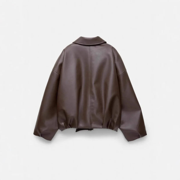 Turn Down Collar Zipper Pockets Vintage Casual Overcoat Streetwear Outerwear