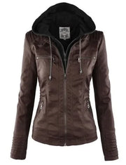 Winter Motorcycle Gothic Hoodies Outerwear Faux Leather PU Basic Jacket Coat