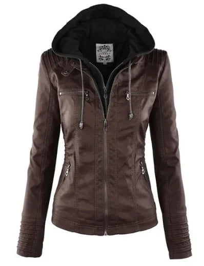 Winter Motorcycle Gothic Hoodies Outerwear Faux Leather PU Basic Jacket Coat