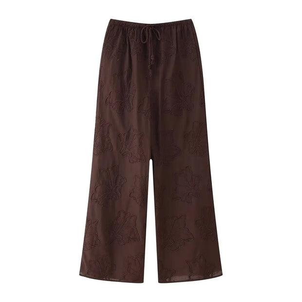 Neck Sleeveless Slim Top+Elastic Waist Drawstring Loose Long Pants