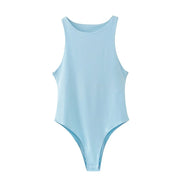 Light blue women bodysuit with sleeveless design and high stretch fabric for casual summer wear