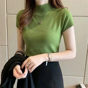 Summer Tops Blouse Women Turtleneck Knitted Blouse Shirt