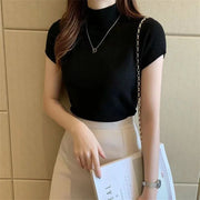 Summer Tops Blouse Women Turtleneck Knitted Blouse Shirt