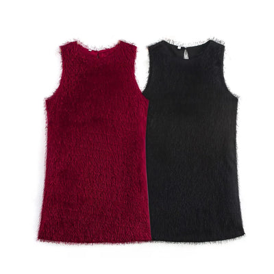 Winter European Temperament Tassel Decoration Sleeveless Dress