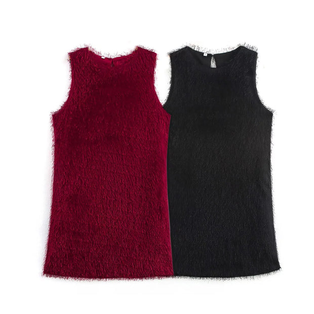 Winter European Temperament Tassel Decoration Sleeveless Dress