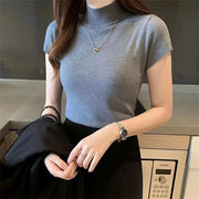 Summer Tops Blouse Women Turtleneck Knitted Blouse Shirt