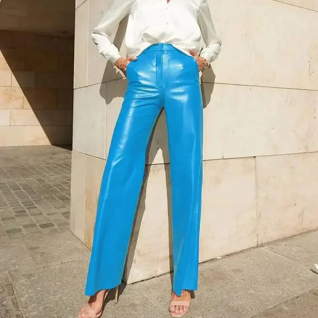 Mid High Waist Lifting Hip Straight Leg Casual Women's Pants