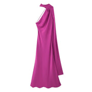 Women's sexy backless off shoulder sleeveless knee-length purple dress