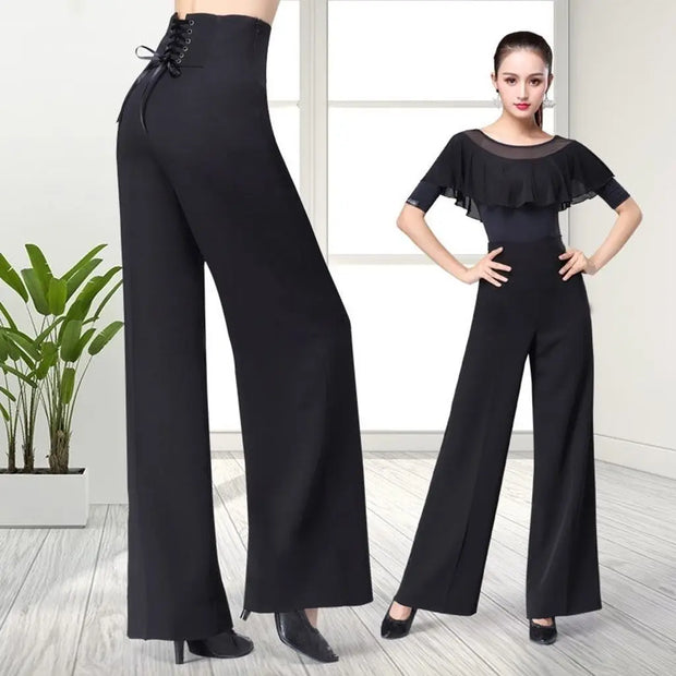 Wide-Leg Pants Ladies High Waist Casual Loose Chiffon Trousers