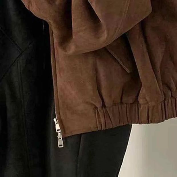 Fashion Lapel Solid Zipper Short Jacket Autumn Winter Long Sleeve Zipper Outwear