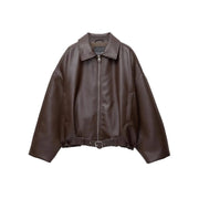 Turn Down Collar Zipper Pockets Vintage Casual Overcoat Streetwear Outerwear