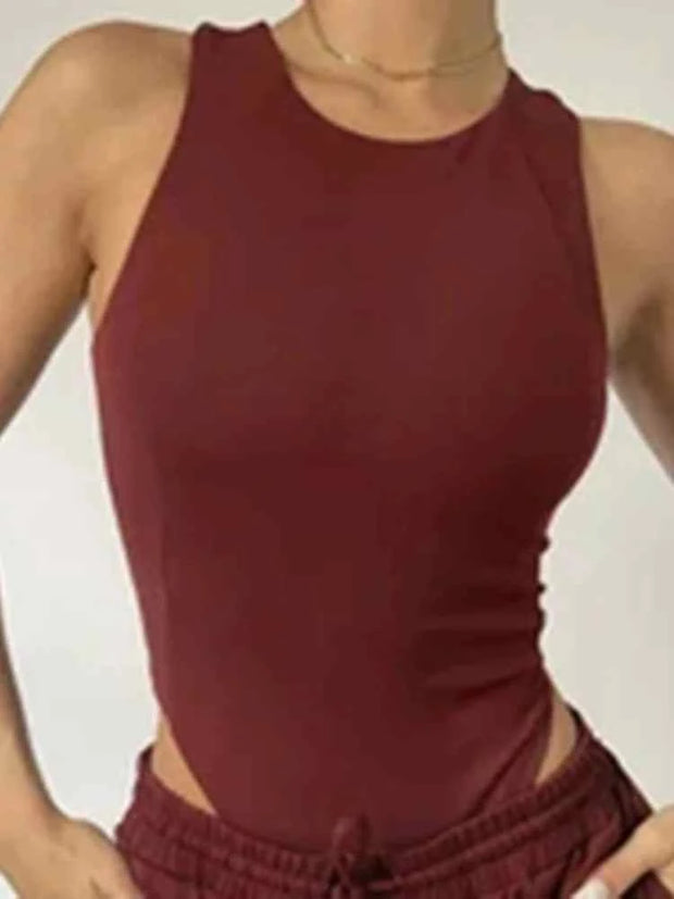 Sheath Crotch Basic Solid Overall Top Slim Casual Bodysuit Bodycon