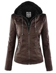 Coat Female Winter Motorcycle Jacket PU Leather Zipper Hoodies Outerwear