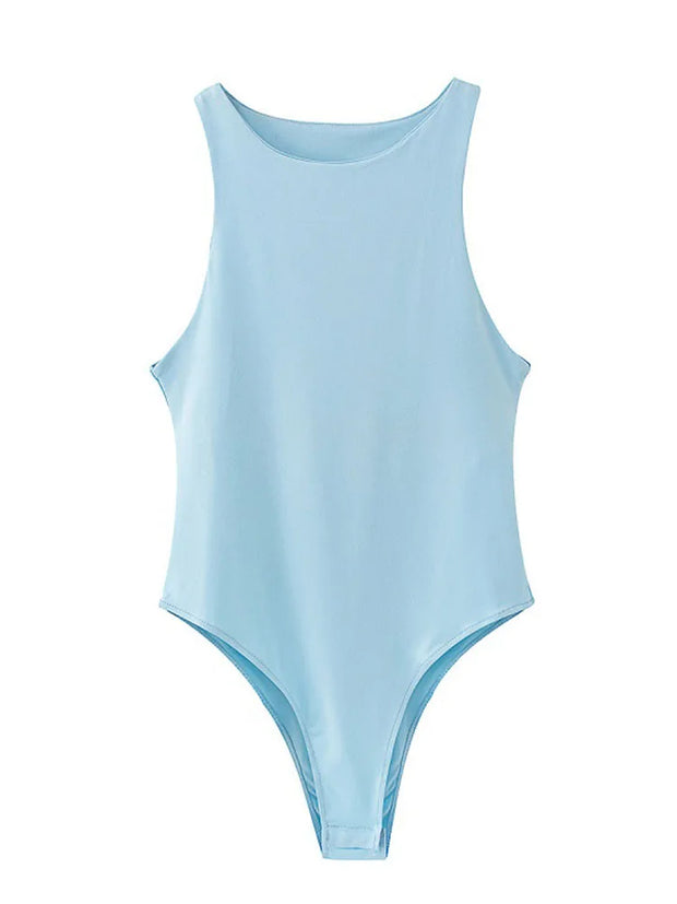 Solid sexy bodycon women bodysuits female 4 color green slim casual
