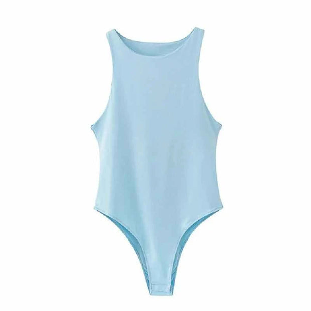 Sheath Crotch Basic Solid Overall Top Slim Casual Bodysuit Bodycon
