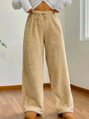 Winter Streetwear Fashion Drawstring Casual Slim Pants Solid Versatile Warm Trousers