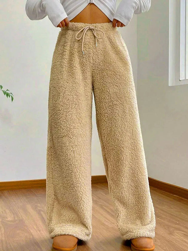 Winter Streetwear Fashion Drawstring Casual Slim Pants Solid Versatile Warm Trousers