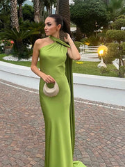 Green halter dress off-shoulder sleeveless slim fit floor-length maxi for women