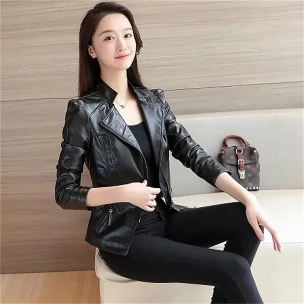 Leather Jacket Womens Casual Slim Waterproof Windproof Basic Coats Jacket