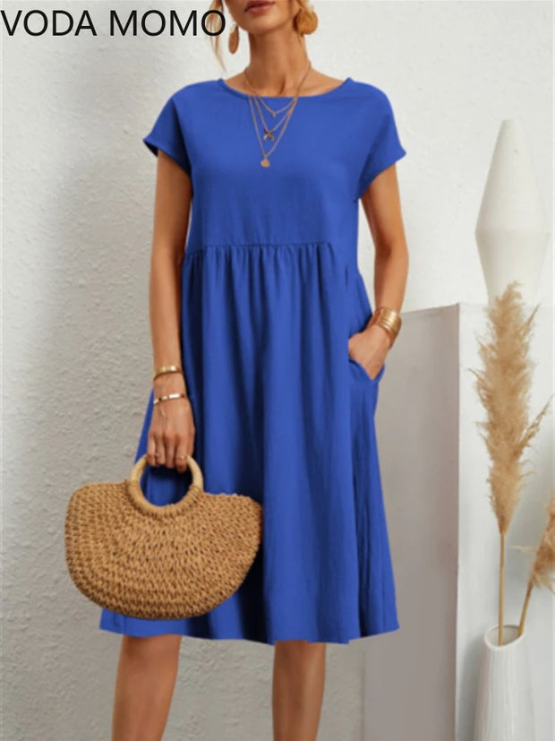 Summer A-line short sleeve boho midi dresses woman robe femme ladies