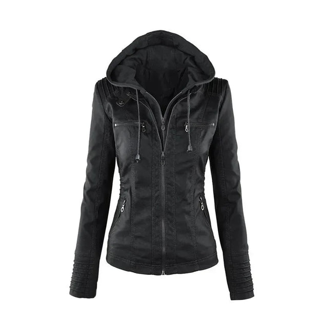 Winter Motorcycle Gothic Hoodies Outerwear Faux Leather PU Basic Jacket Coat