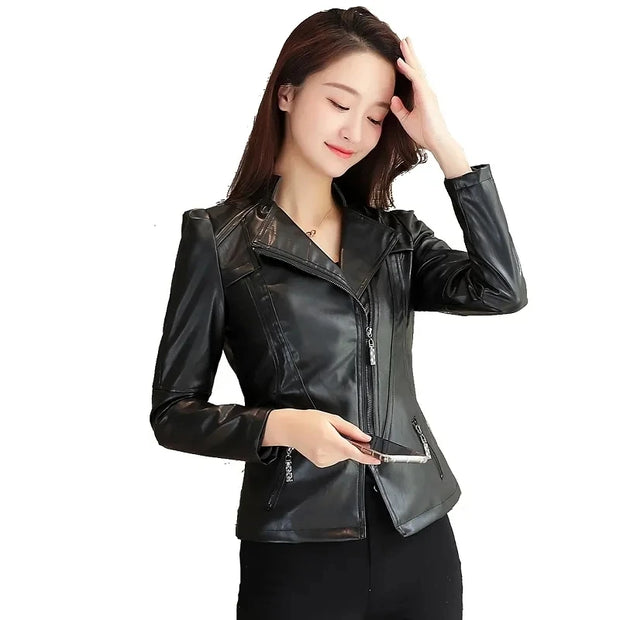 Leather Jacket Womens Casual Slim Waterproof Windproof Basic Coats Jacket