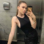 Sheath Crotch Basic Solid Overall Top Slim Casual Bodysuit Bodycon
